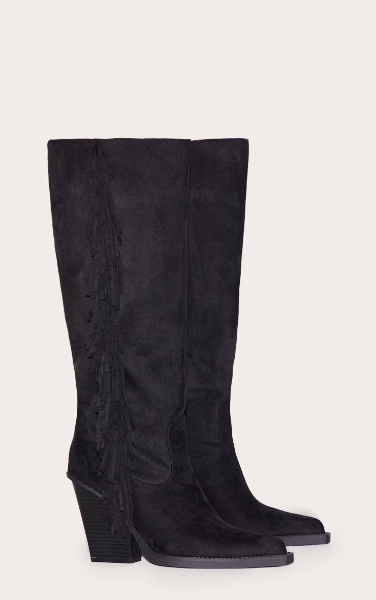 Noir Bottes Hautes À Talon Bloc En Synthétique À Bout Pointu Avec Franges