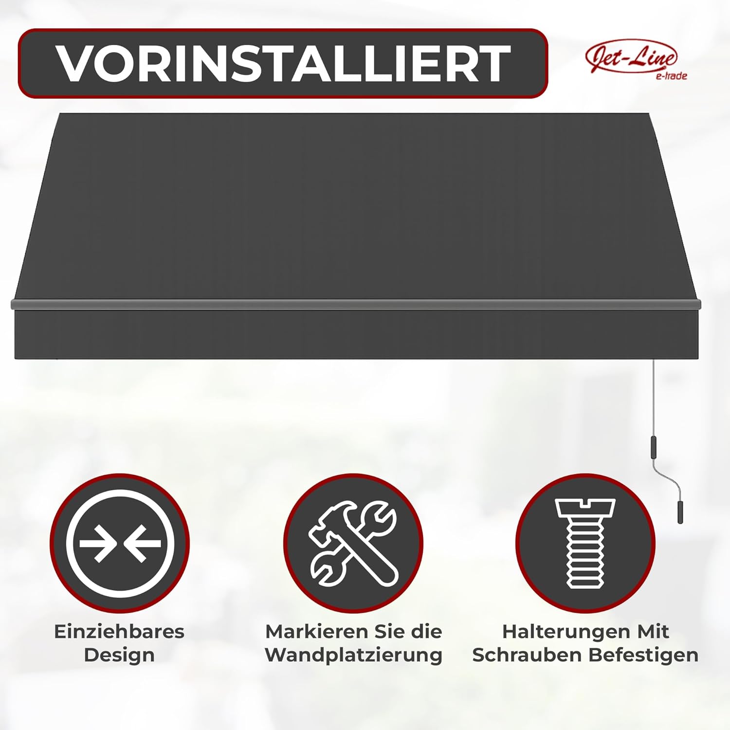 Jet-Line Markise 5 x 3 m in Anthrazit – Sonnenschutz mit Kurbel, UV-Schutz, wetterfest, manuell ausfahrbar, ideal für Terrasse & Balkon