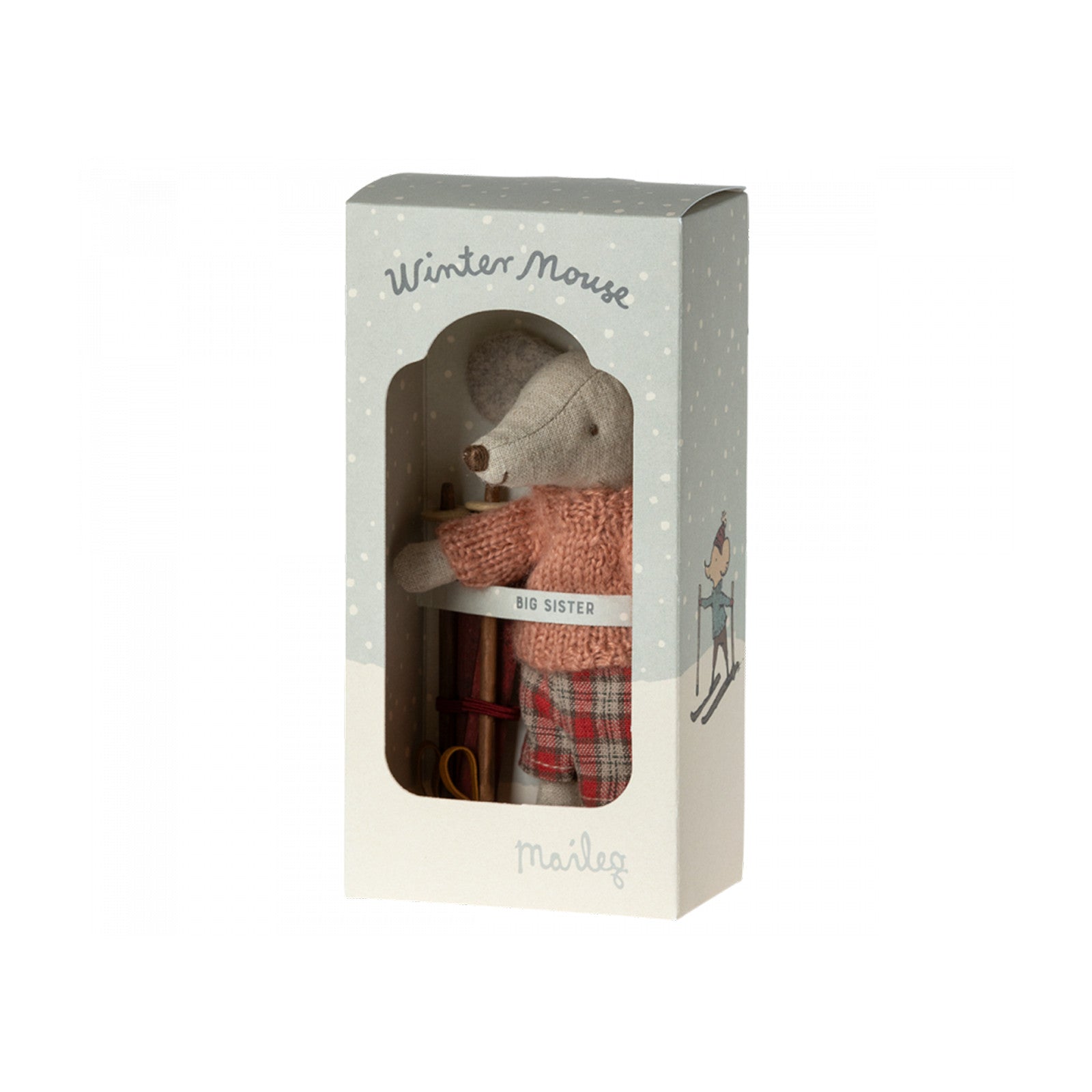 Maileg Wintermaus grosse Schwester mit Ski und Stöcken