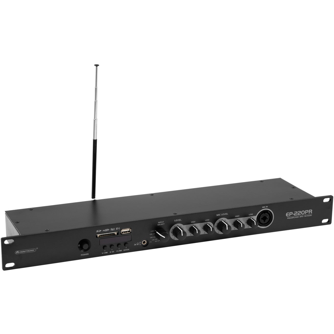 Omnitronic EP-220PR mediaspeler met USB/SD/FM radio en bluetooth