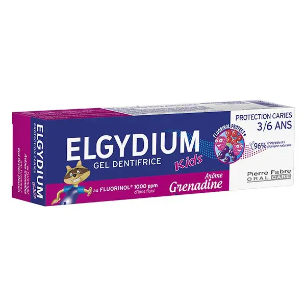 Elgydium dentifrice kids 3/6 ans grenadine lot de 2 x 50ml