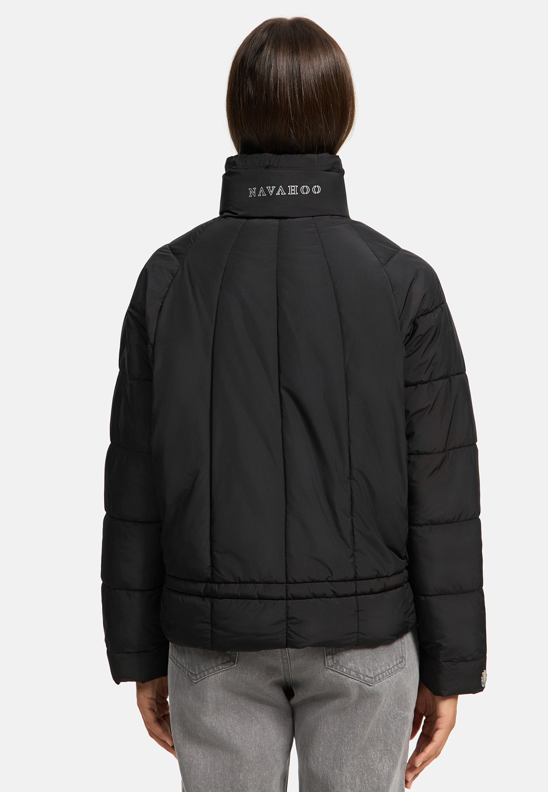 NAVAHOO Damen Winter Jacke Recyceltes Kurz Winterjacke gefütterter Steh Kragen Luftzauber