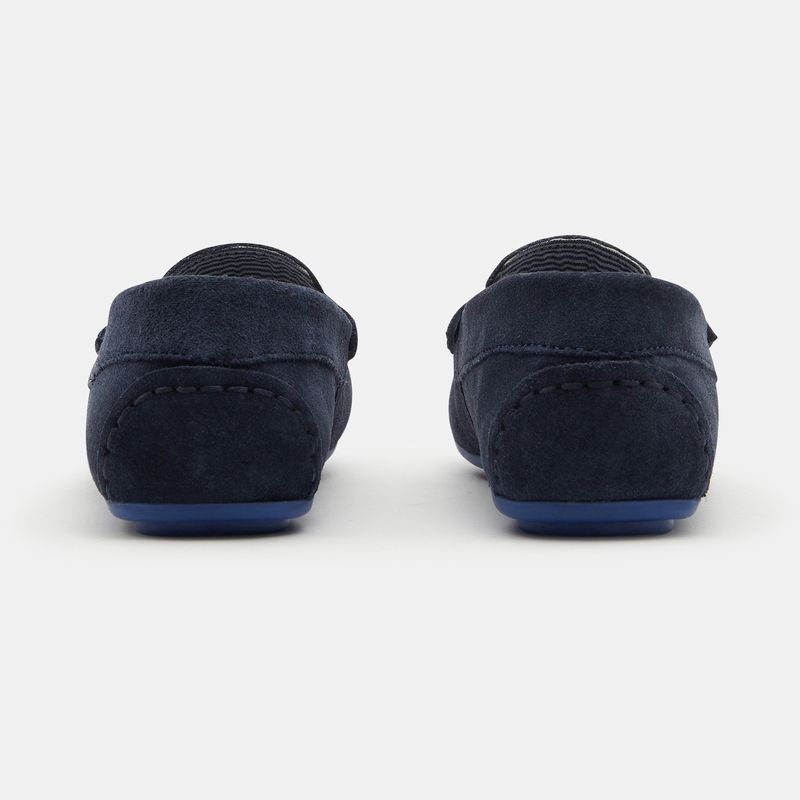 Mocassins croûte de cuir uni bleu garçon