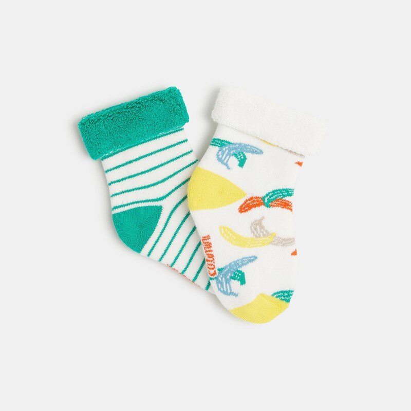 Chaussettes bébé rayées à motifs bananes blanches Catimini Blanc
