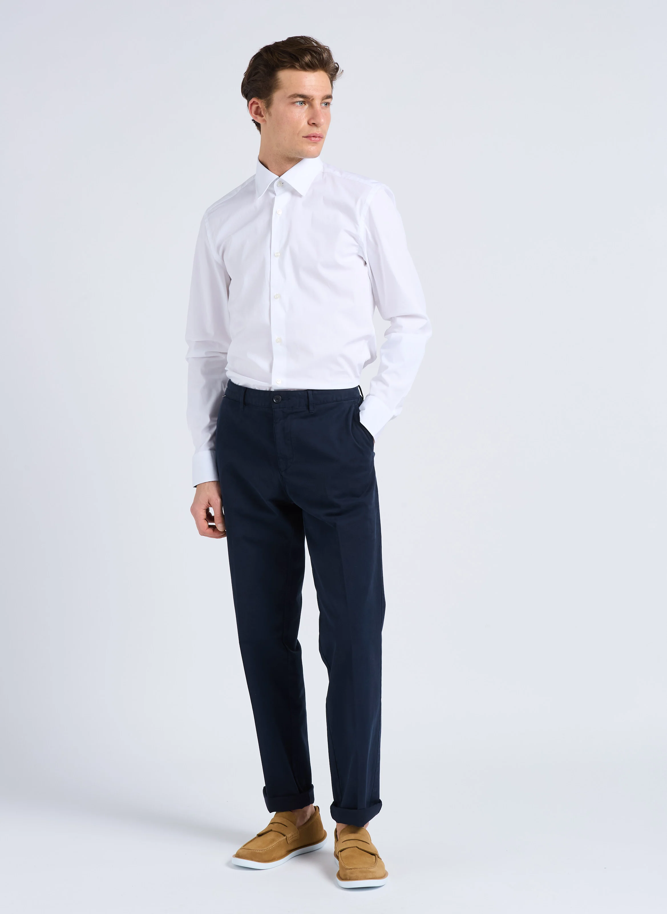 Pantalon à pinces regular-fit en coton | Bleu