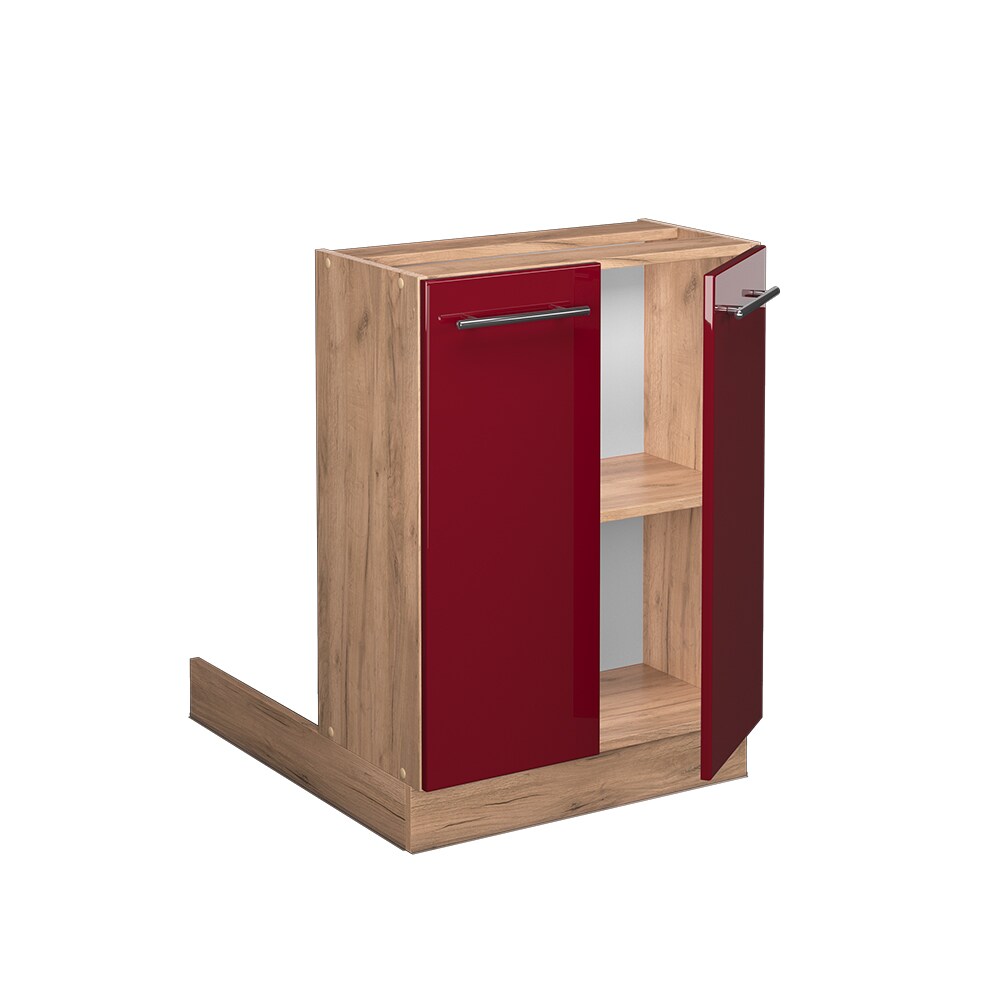 Vicco Regalinselunterschrank Küchenschrank Küchenmöbel Fame-Line Eiche Bordeaux Rot 60 cm modern Hochglanz Küche Einbauküche Kücheninsel Drehtür Einlegeboden Blende Küchenunterschrank Küchenzeile