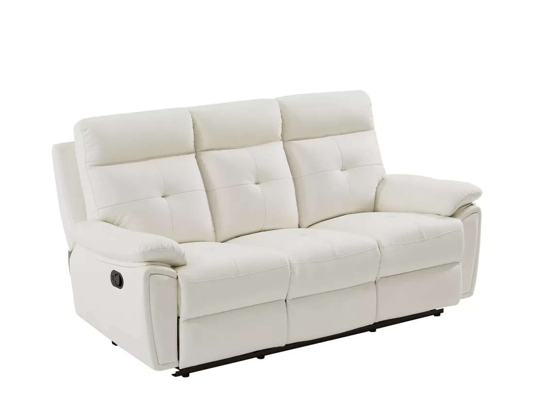 Canapé 3 places et fauteuil relax en cuir blanc VINETA