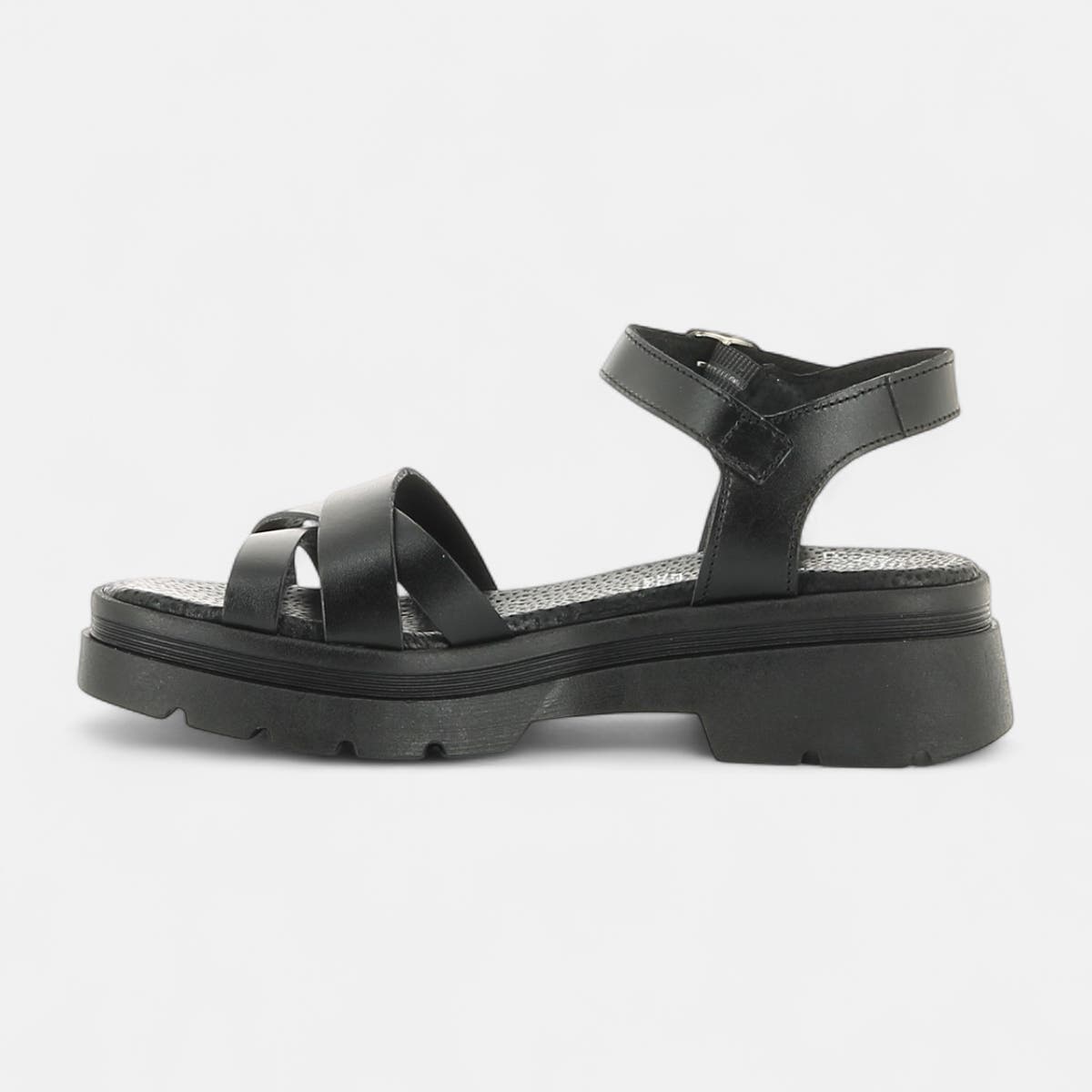 Sandales à talon compensé Femme en cuir noir