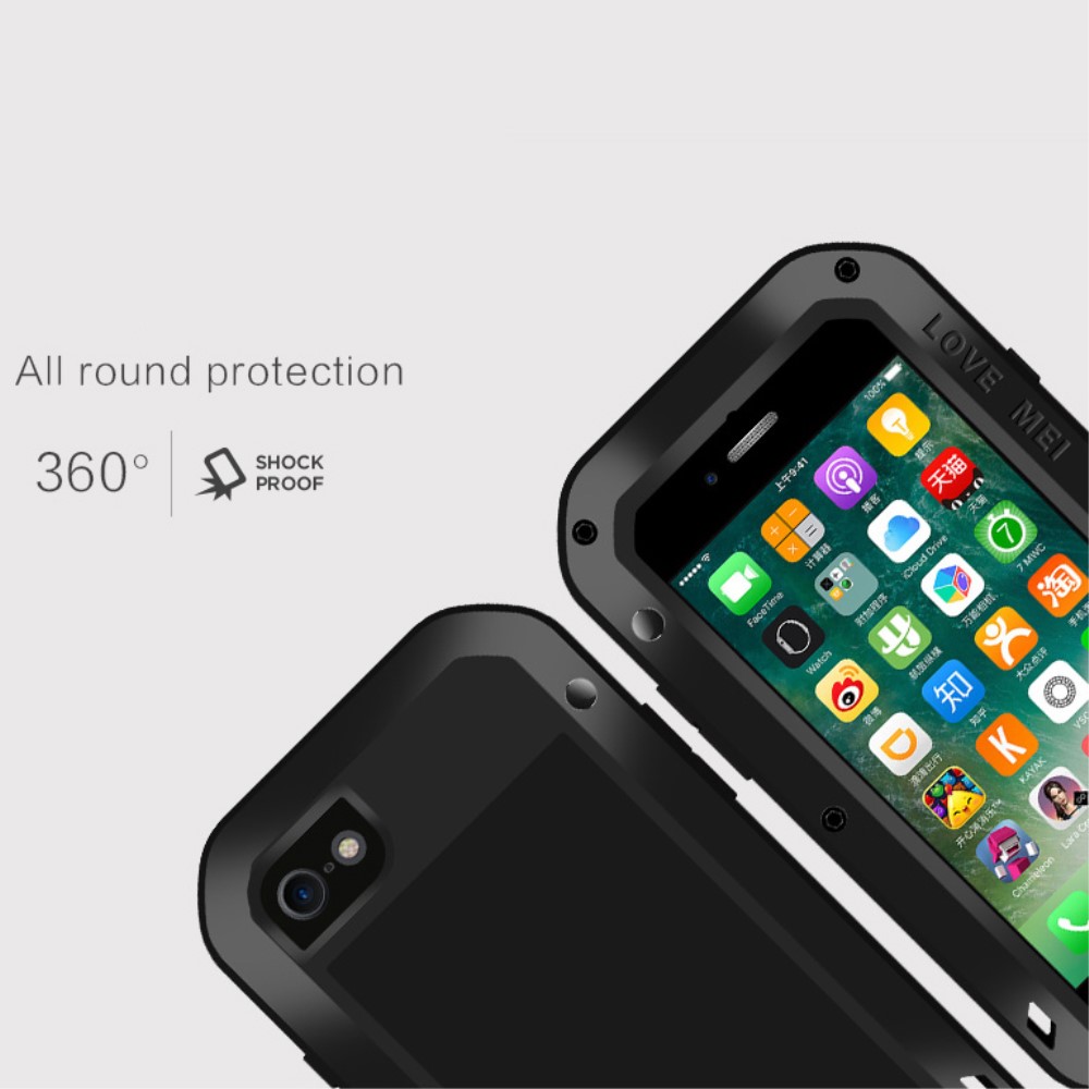 iPhone SE (2022/2020) / 8 / 7 Hybrid Silikon Metall Outdoor Case   Panzerfolie - Schwarz