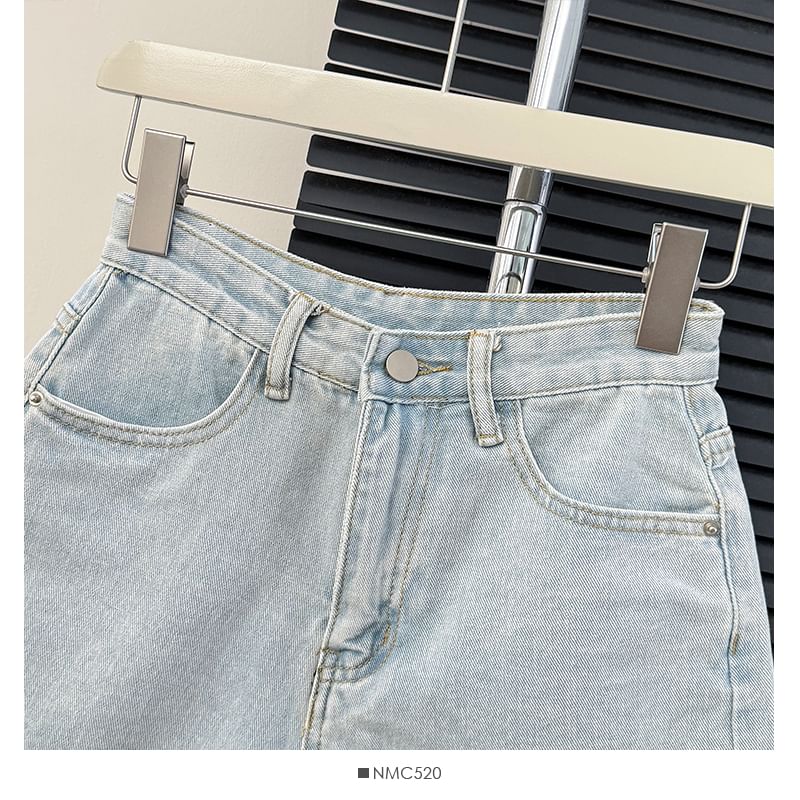 Lemongrass - Versleten denim wijde shorts