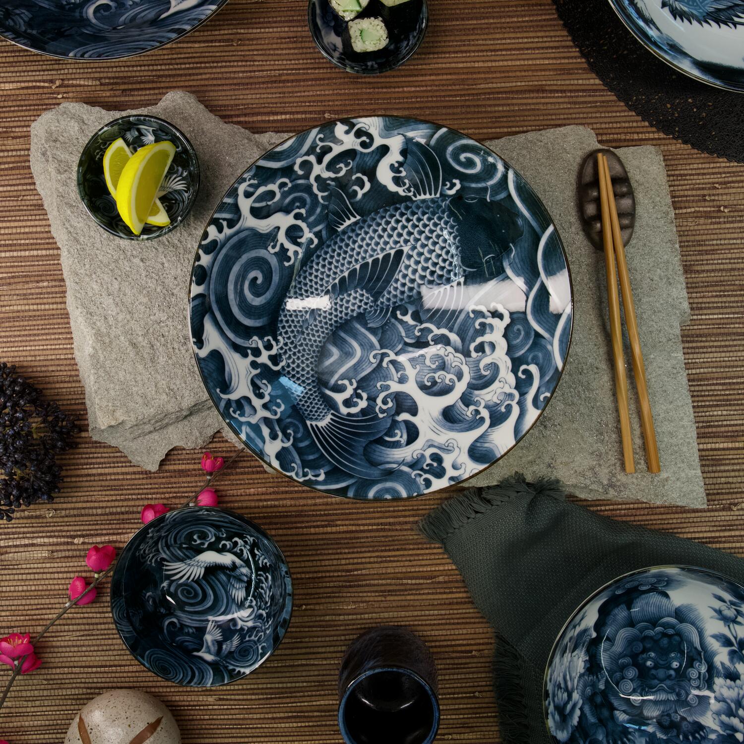 Tokyo Design Studio  Japonism Lion skål, blå/hvid - 95 ml
