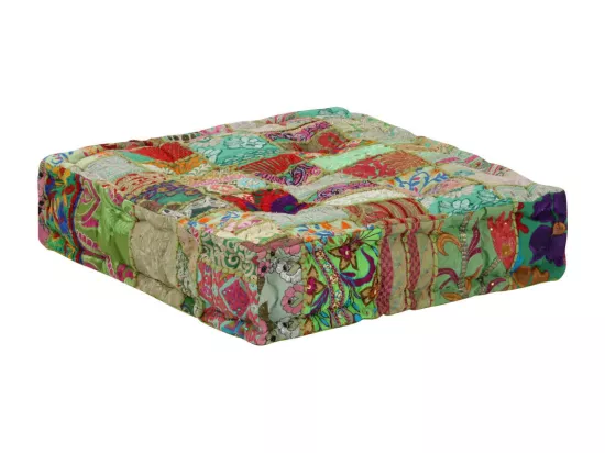 Pouf carré en coton fait à la main 50 x 50 x 12 cm Vert