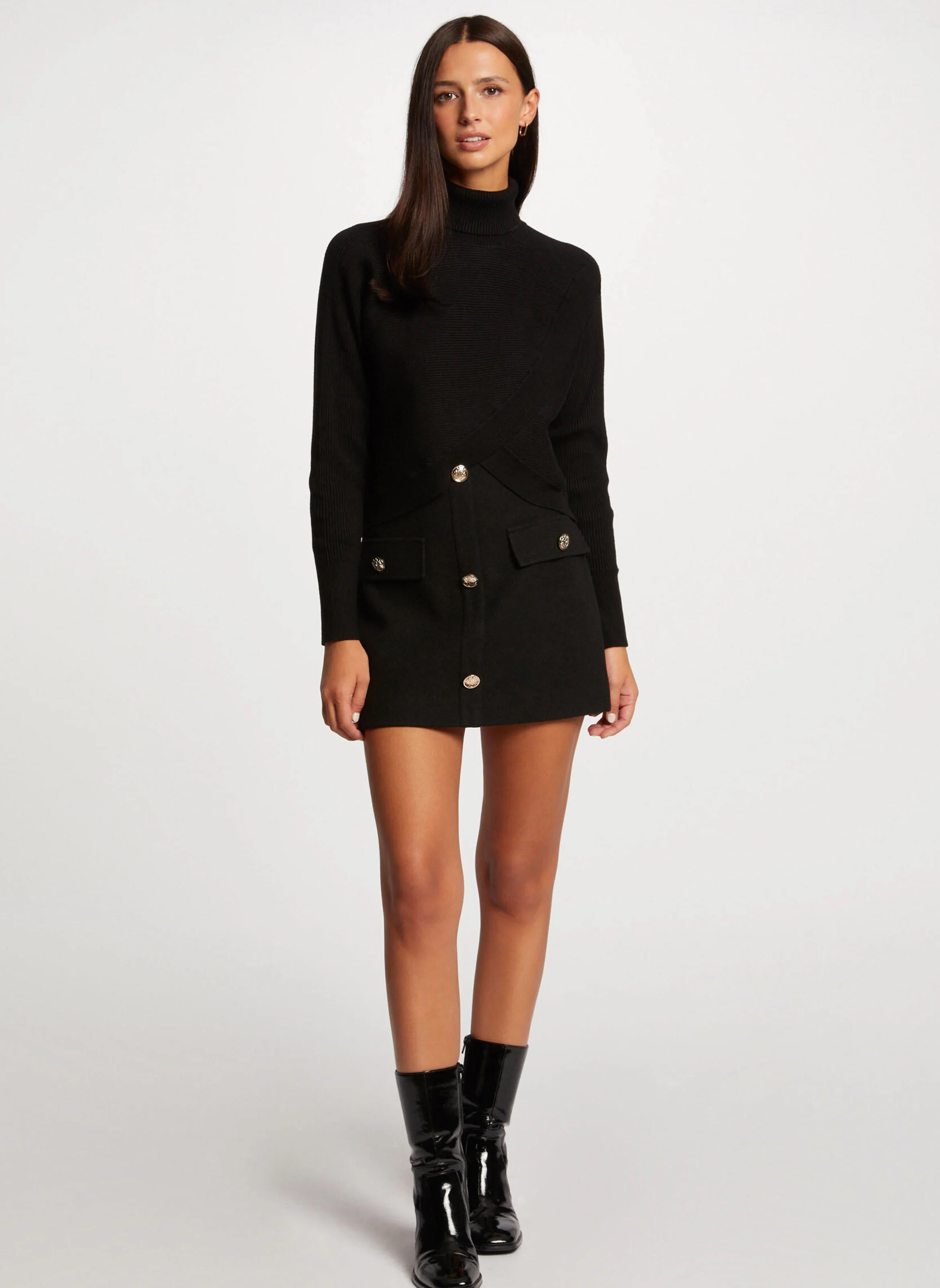 MISS - Pull court droit col roulé | Noir