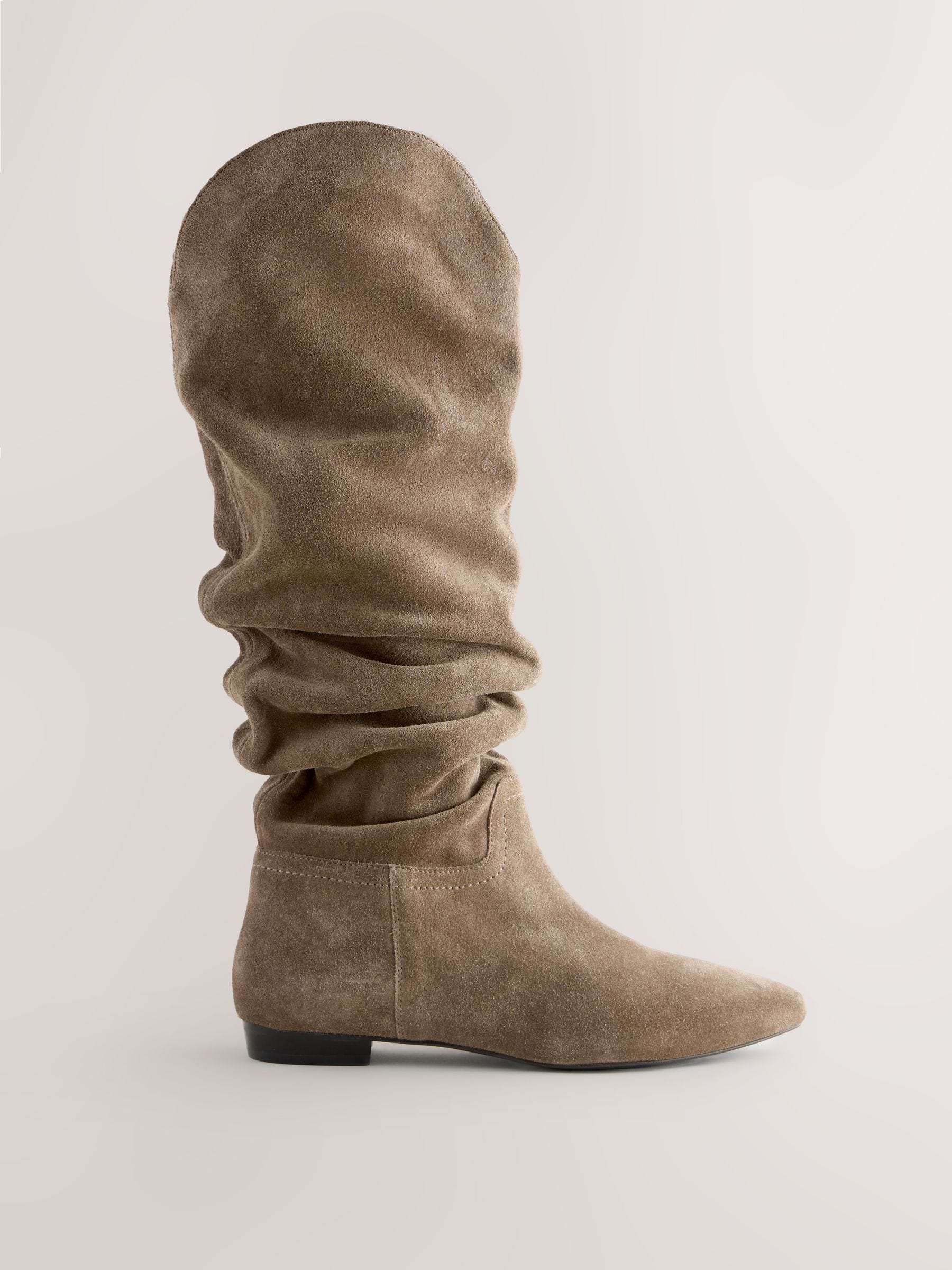 Mink-bruin suède - Signature Premium leren kniehoge slouch Boots