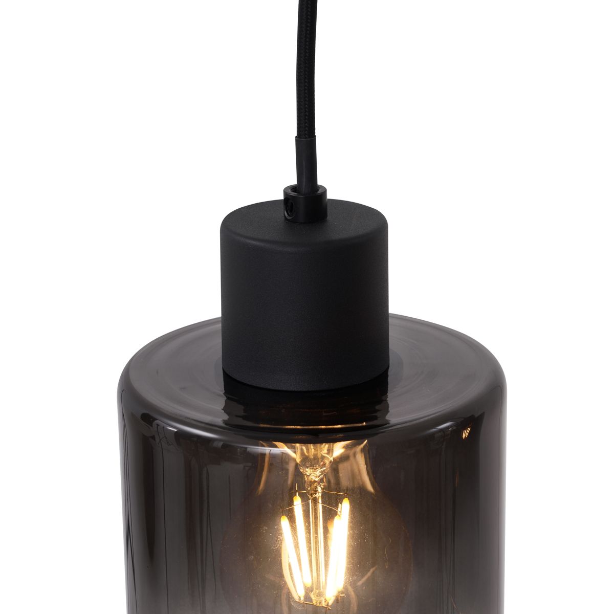 Moderne hanglamp zwart met smoke glas 4-lichts - Dame