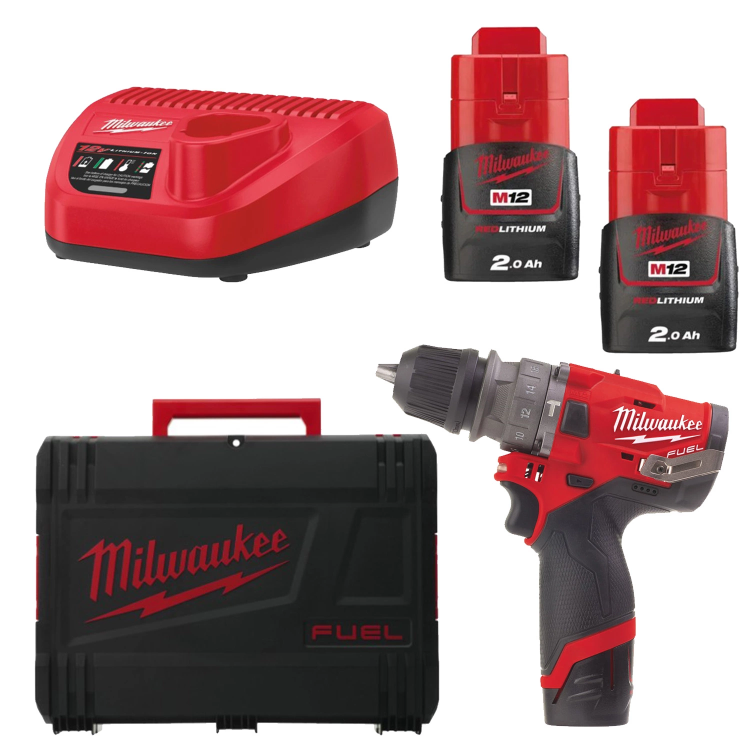 Milwaukee M12 FPDX-202X 12V Li-Ion accu Boor-/schroefmachine set (2x 2.0Ah accu) in HD-Box - koolborstelloos