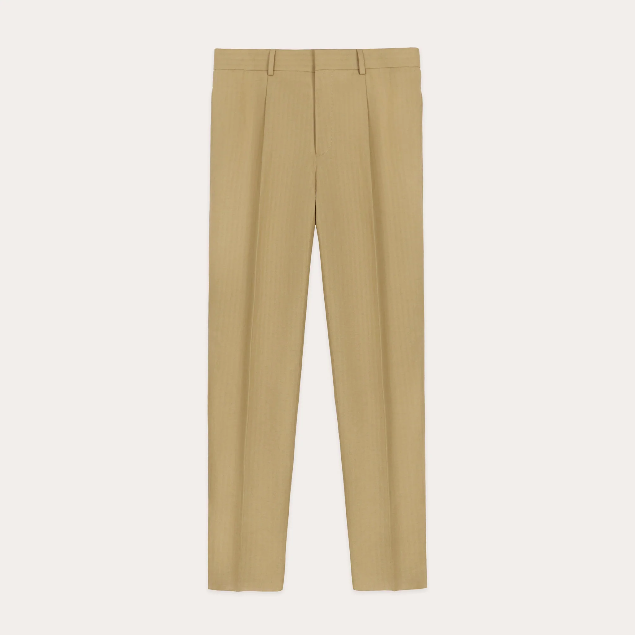 Beige cotton and linen pleated pants