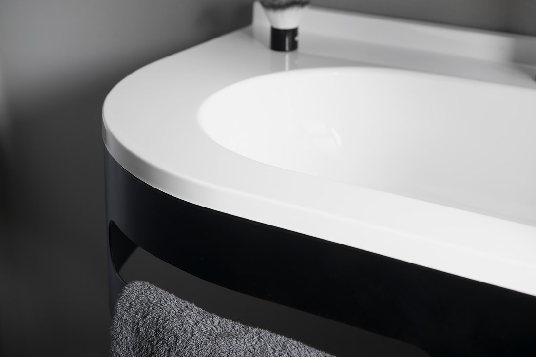 Sapho Pulse wastafel console mat zwart rechts 74.5x44.5cm