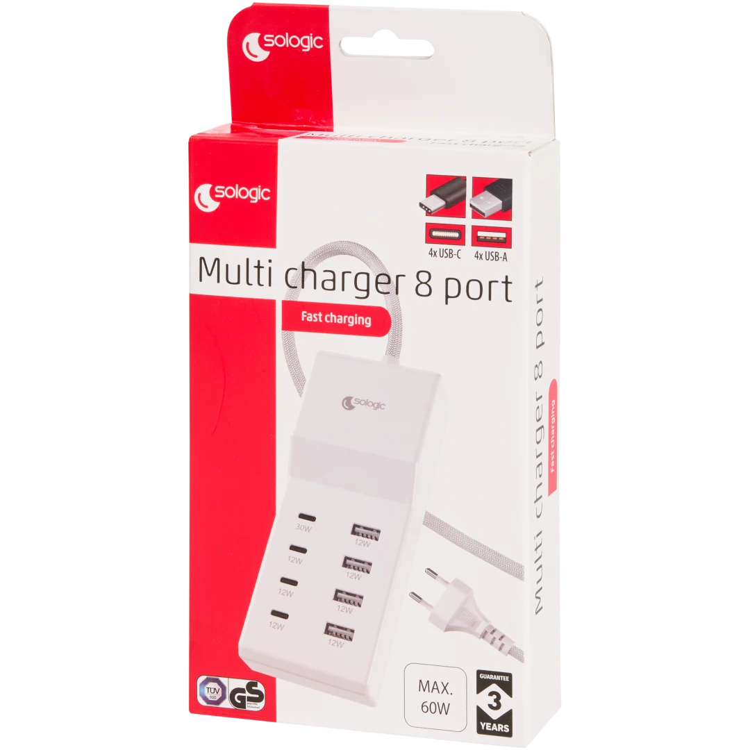 Sologic multi-oplader 8 poorten Max. 60 watt | diverse kleuren