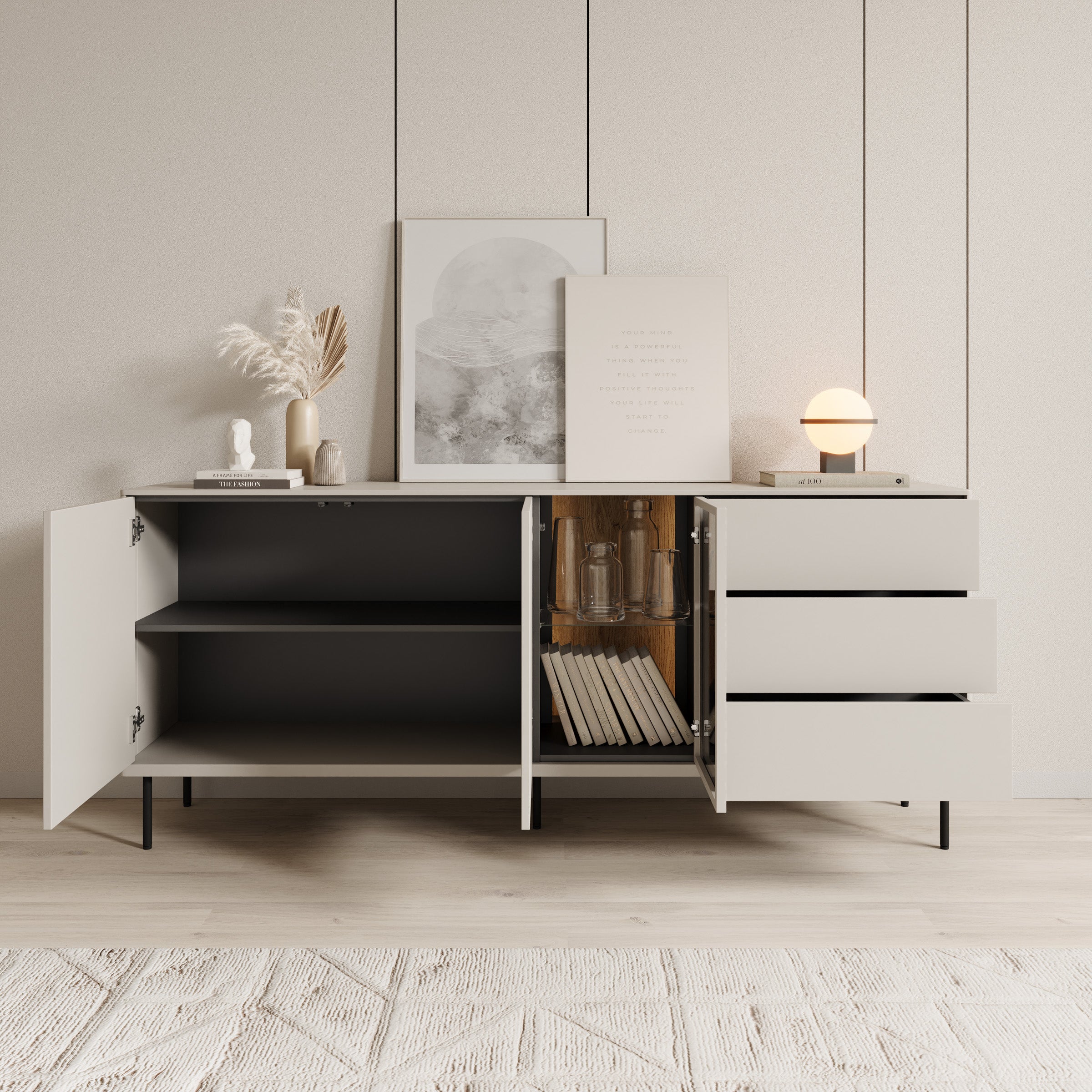 Estrella - Dressoir - Beige - 194x41x83 cm