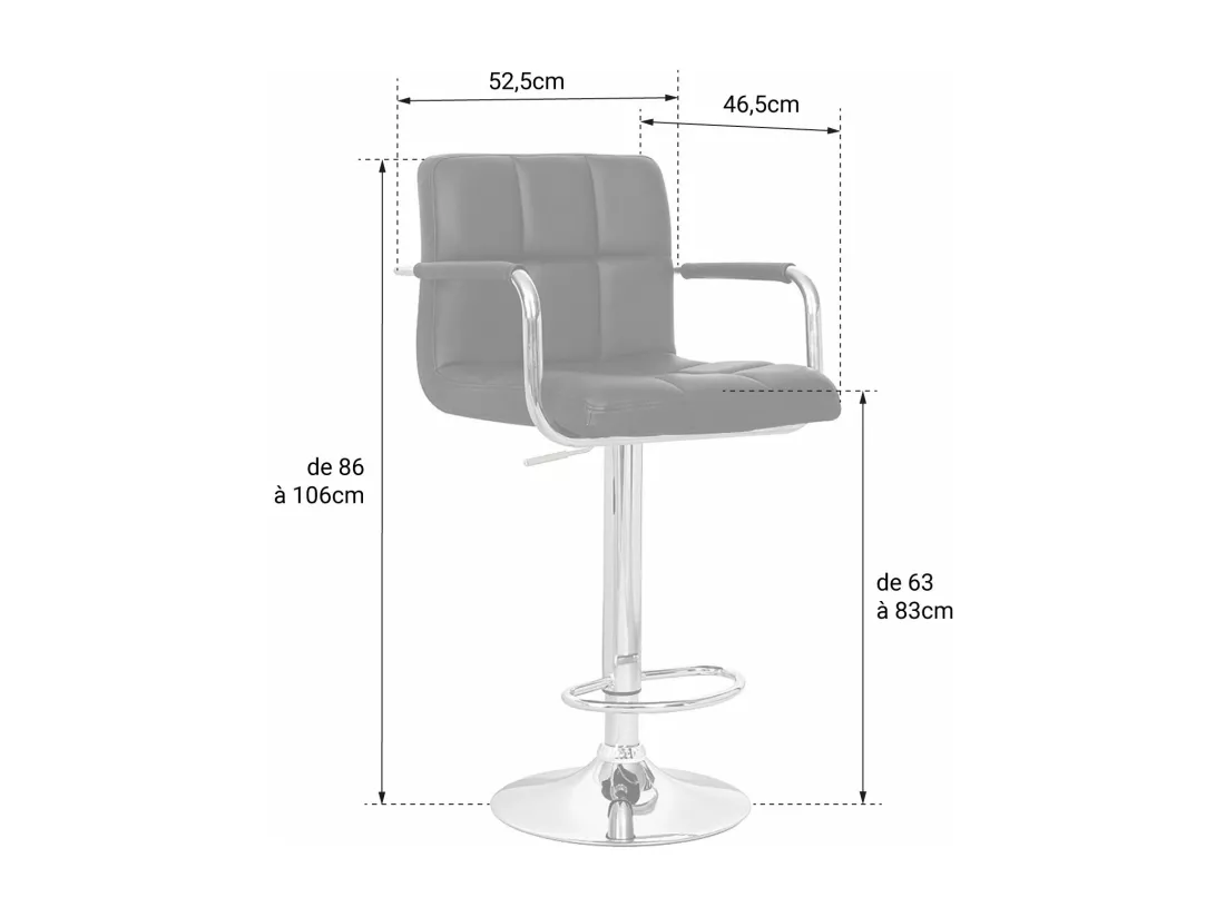 Lot de 2 tabourets de bar gris avec accoudoirs MIKE - HAPPY GARDEN
