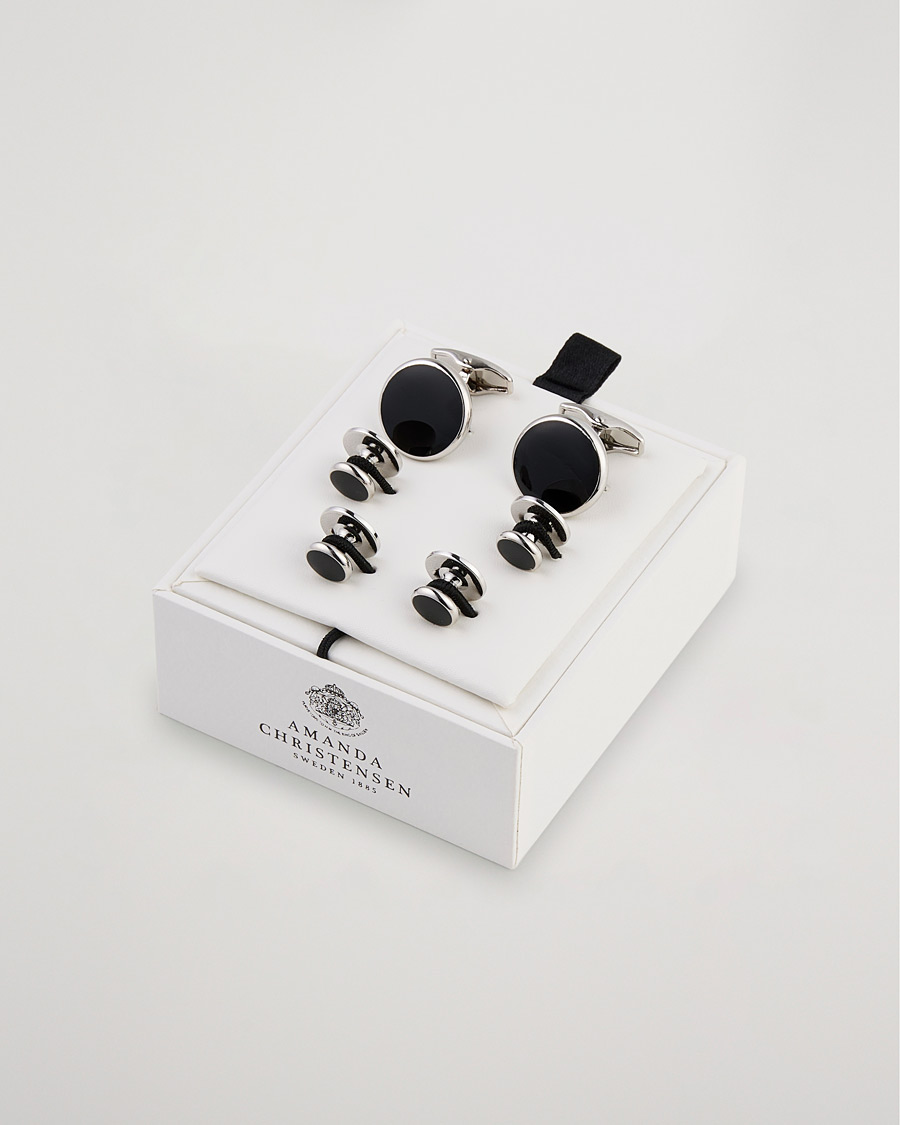 Amanda Christensen Cufflink & Shirt Studs Set Black/Silver