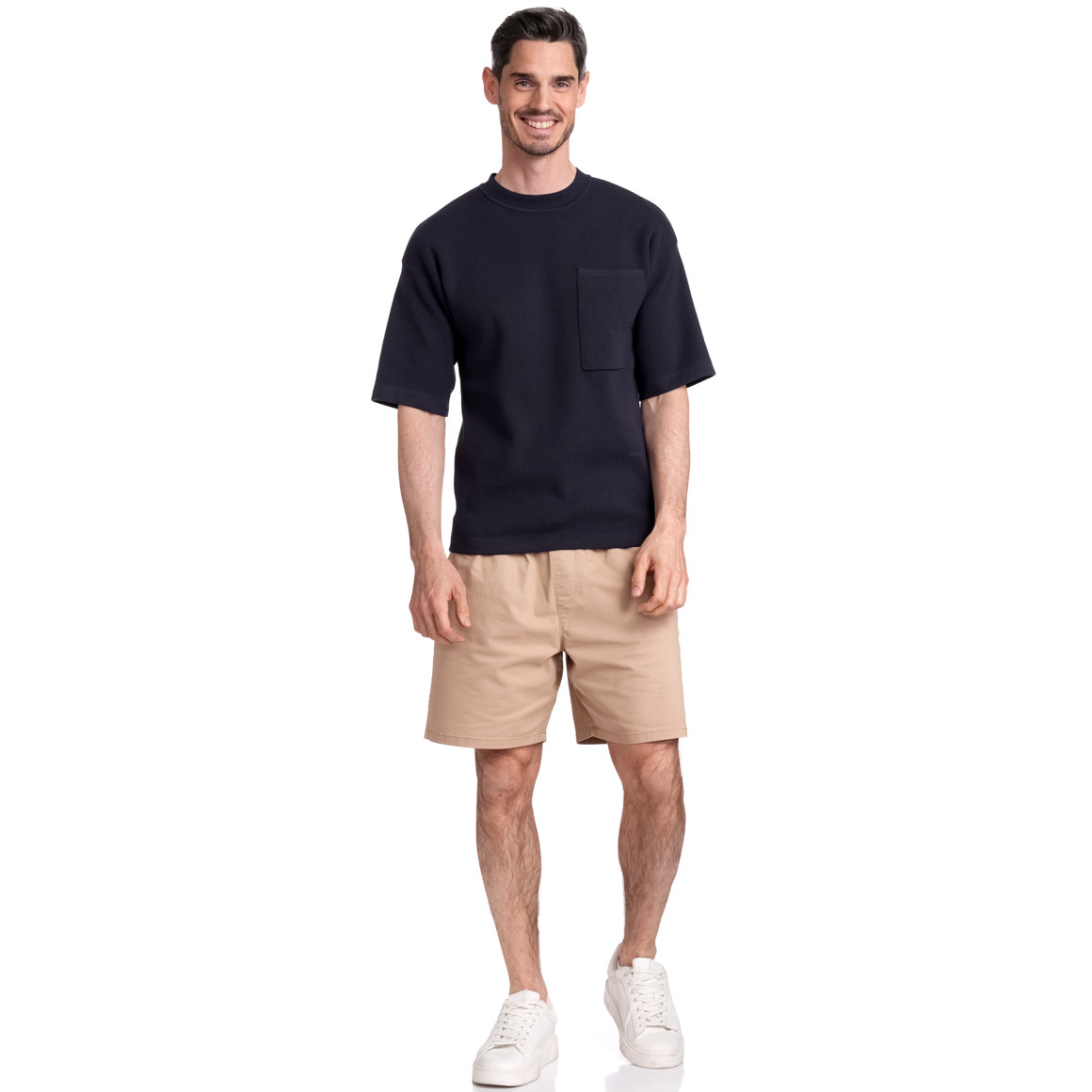 Jonas Nielsen Herren Strick-T-Shirt mit Brusttasche dunkelblau