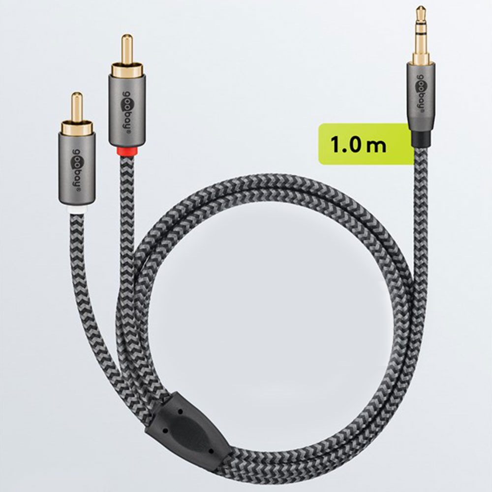 (1m) 3.5mm Audio Adapterkabel AUX zu Stereo-Cinch-Stecker (65285) - Sharkskin Grey