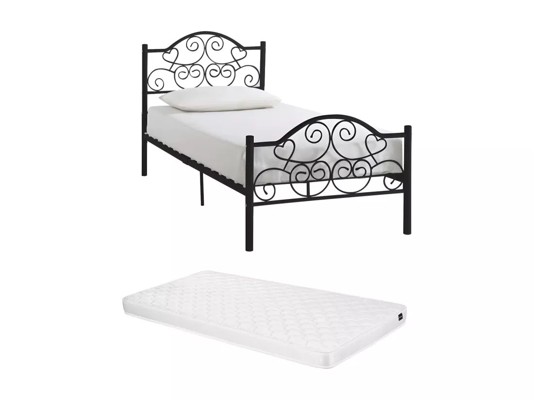 Lit LEYNA - 90 x 190 cm - Métal - Noir + matelas