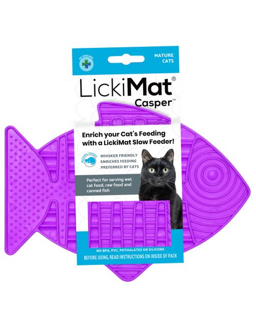 Lickimat Casper - Slowfeeder Voor De Kat - Tegen Schrokken - Kattenvoerbak - 22x16 cm Paars