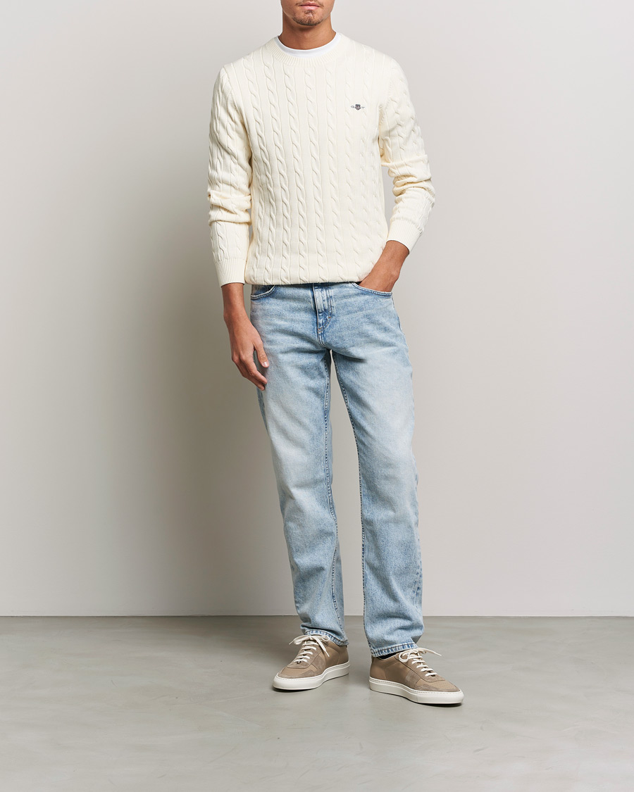 GANT Cotton Cable Crew Neck Cream