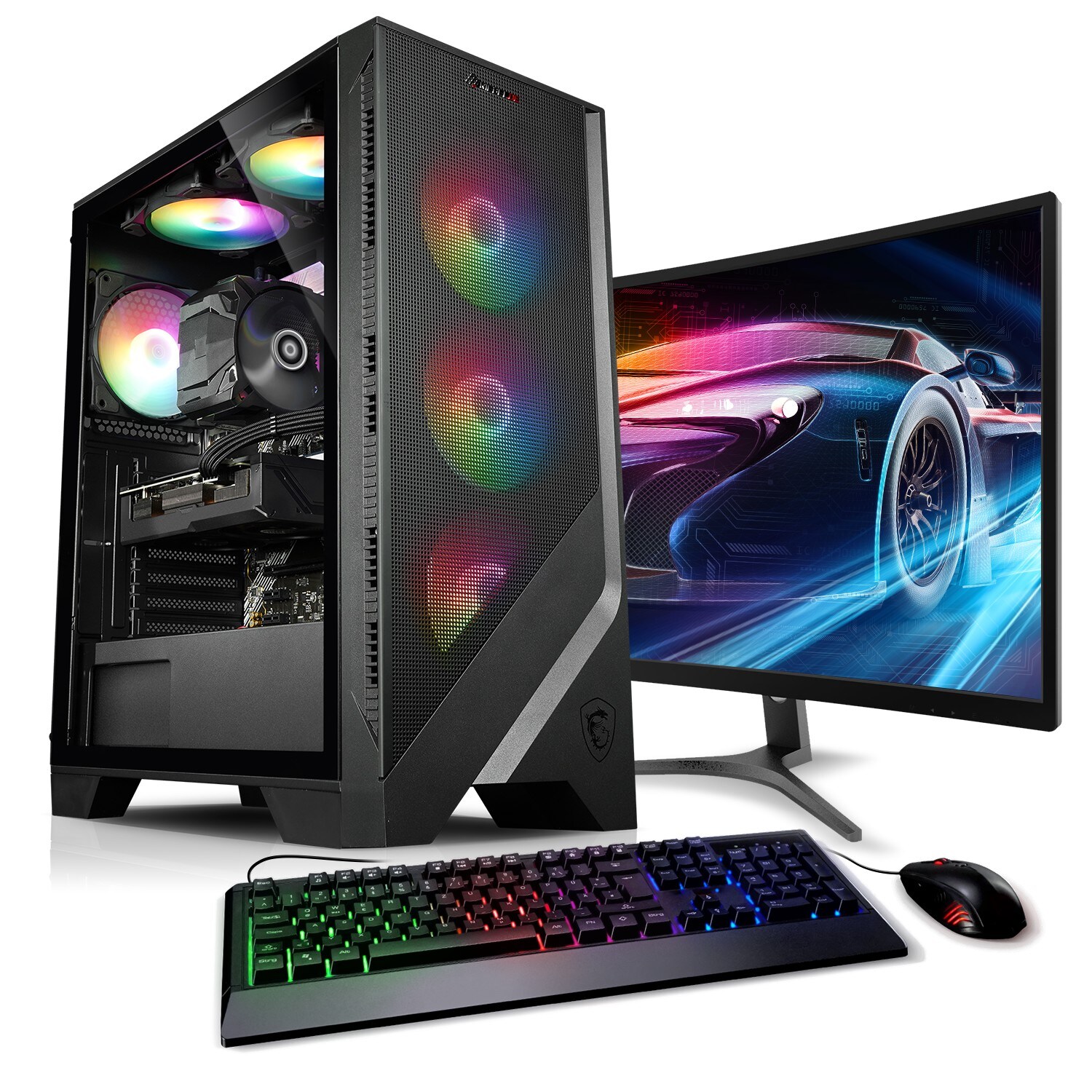PC Set Gaming mit 24 Zoll TFT Cobra V AMD Ryzen 5 5500, 32GB DDR4, NVIDIA RTX 3050 8 GB, 2TB SSD, WLAN