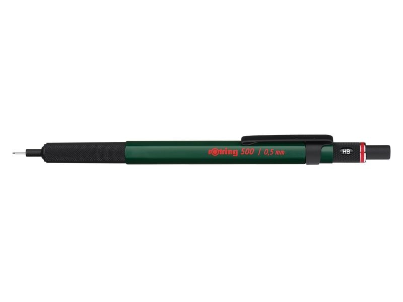 Rotring 500 Feinminenstift Metallic Grün, 0.5 mm Leichter Druckbleistift mit sechseckigem Kunststoffgehäuse und Metall-Griffzone