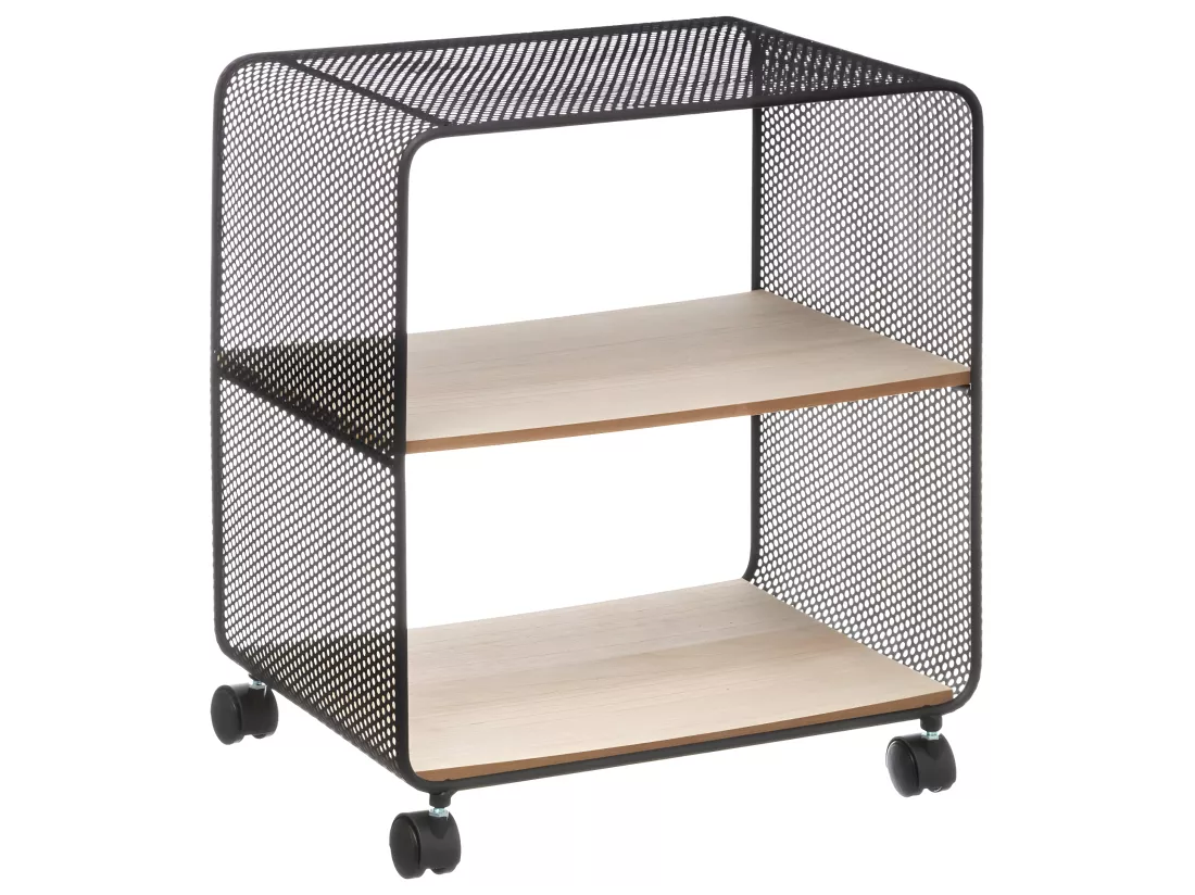Étagère 2 cases sur roues en métal et Bois H 51 cm