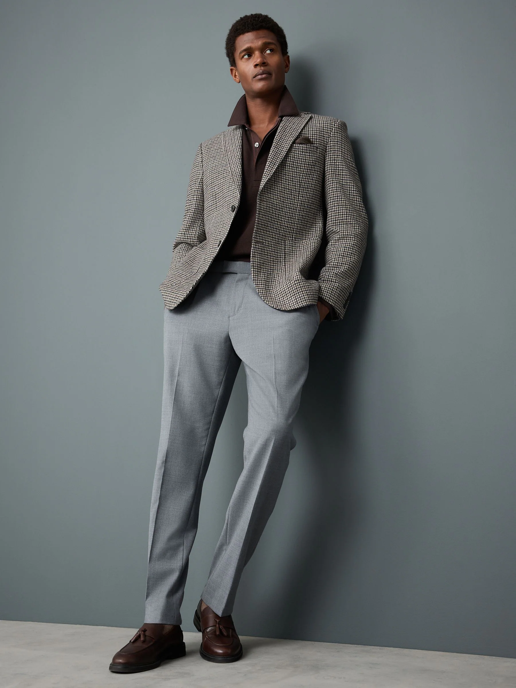 Grijs - Slim Fit Dogtooth Blazer