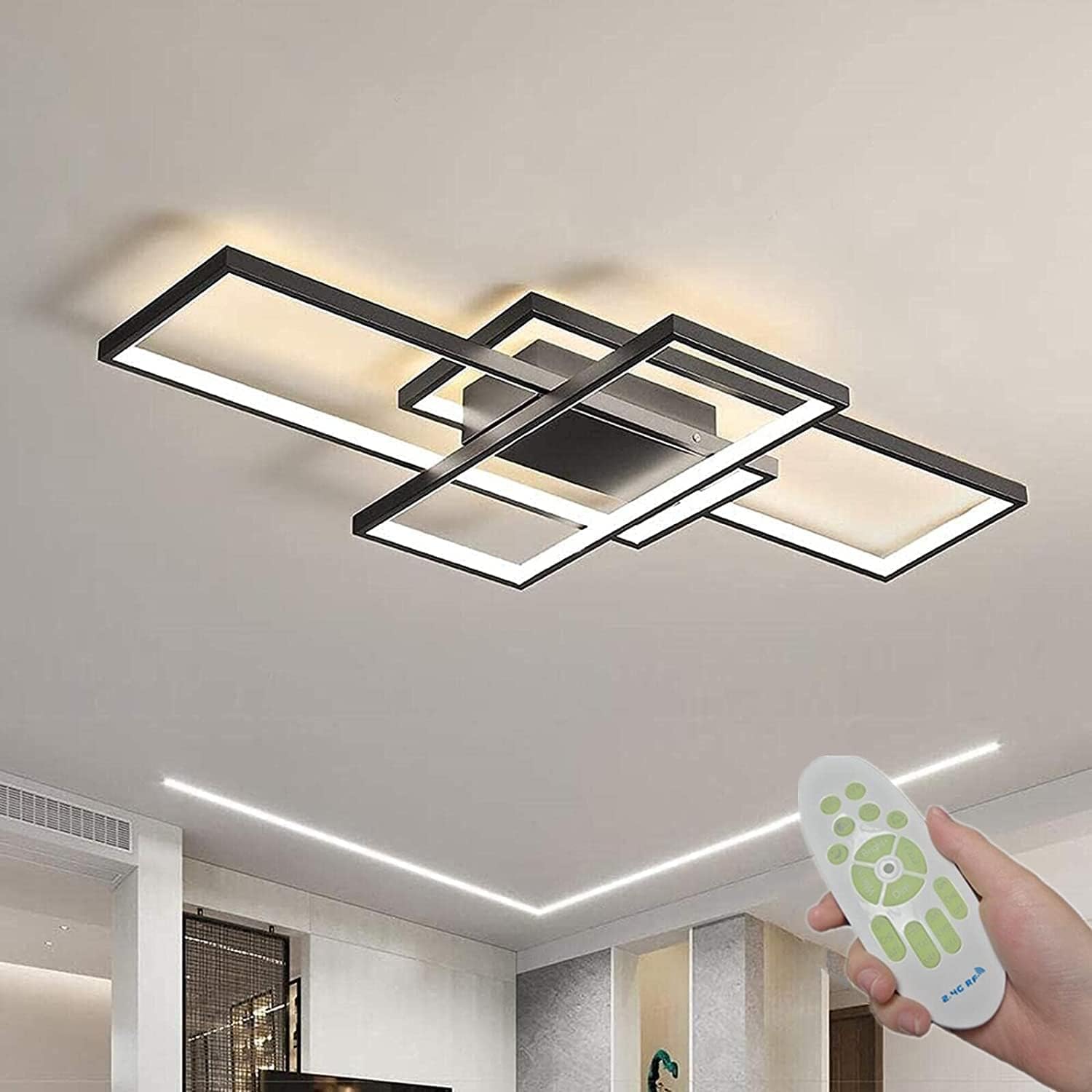 LED Deckenleuchte 80CM, Deckenlampe Wohnzimmer Black, 3000K-6000K Dimmbar Rechteckige Wohnzimmerlampe Aluminium Acryl Schlafzimmer Moderne Lampe Mit Fernbedienung