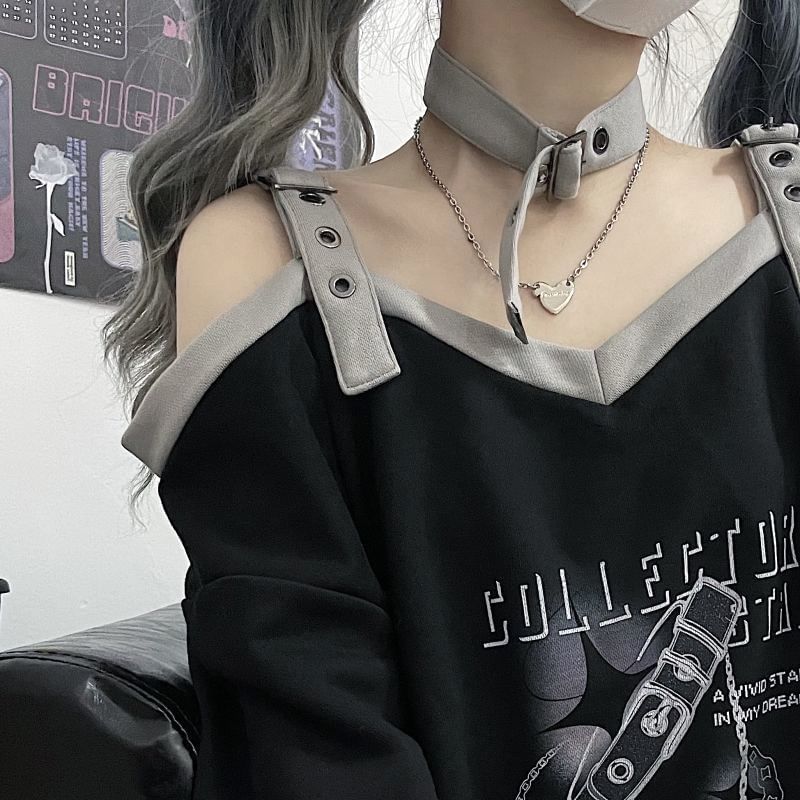 Malnia Home - Cold-Shoulder bedrukte gespen trui