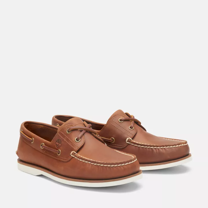 Chaussures bateau classique en cuir pour homme en marron clair