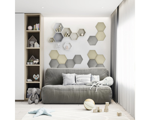 Riviera Hexagon wandkussen, grijs fluweellook, 29 x 34 cm