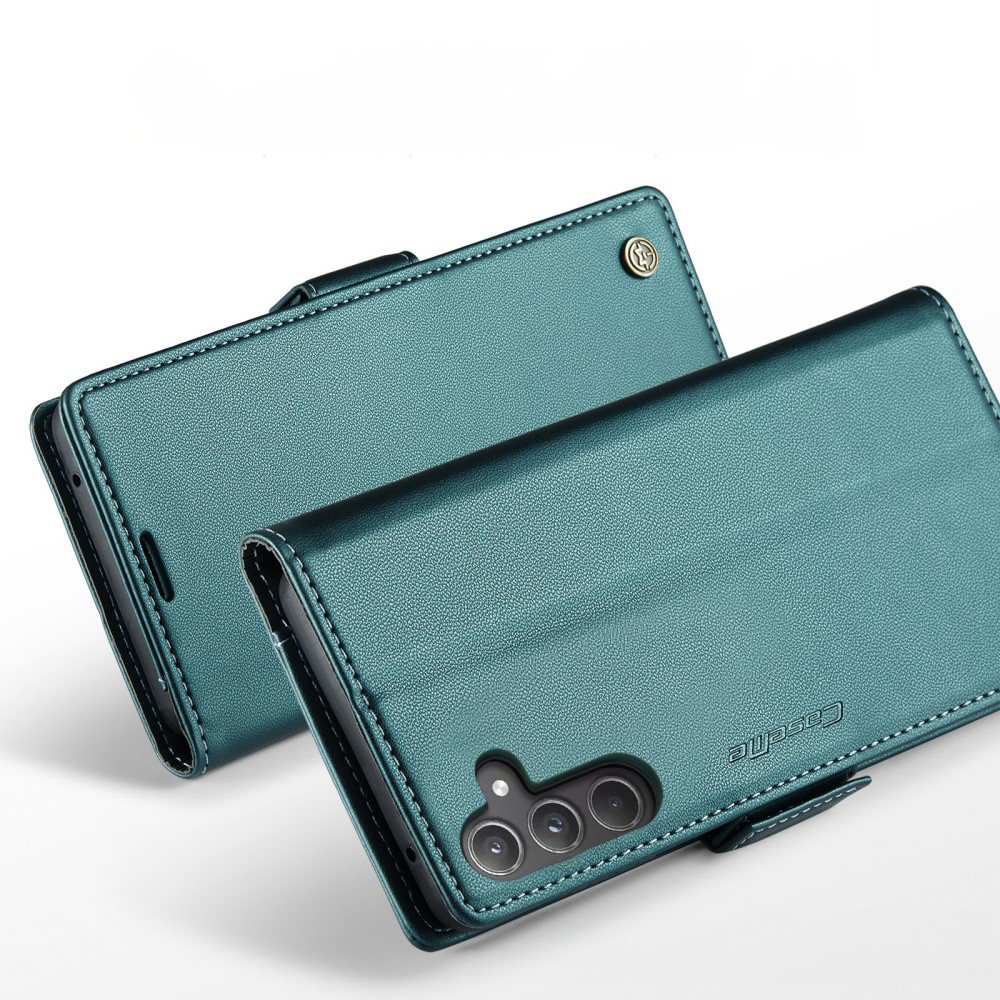 Samsung Galaxy A55 Leder Tasche Flip Wallet Etui mit Kartenfächern Litchi Look (RFID Schutz) - Grün