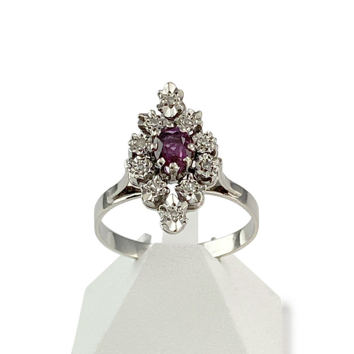 Bague d'occasion or 750 blanc diamants et rubis