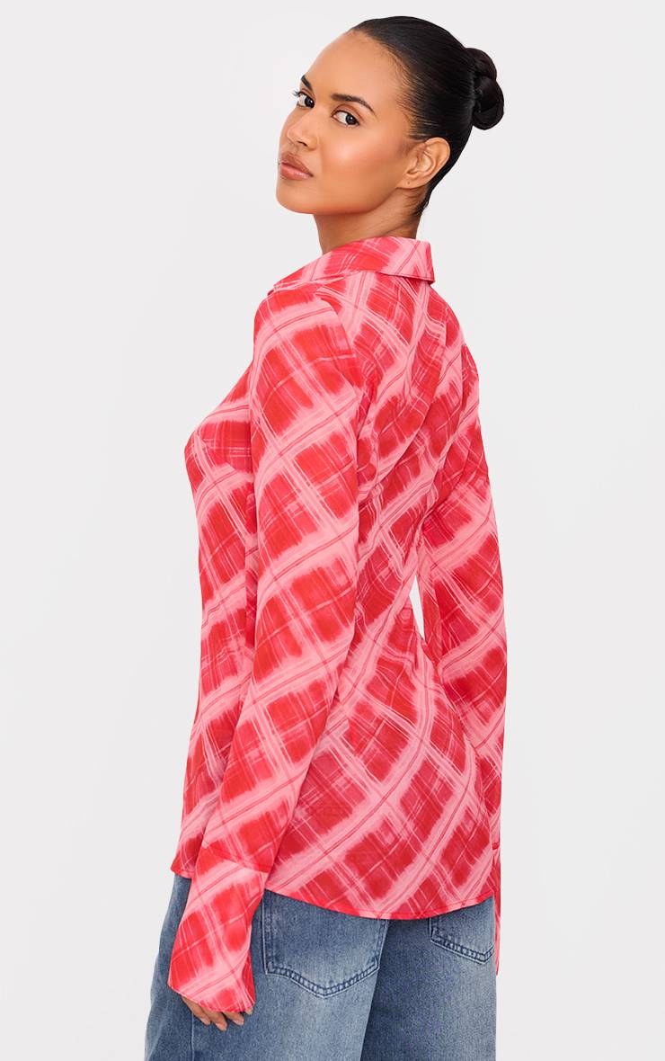 Rouge Chemise Ajustée En Mousseline