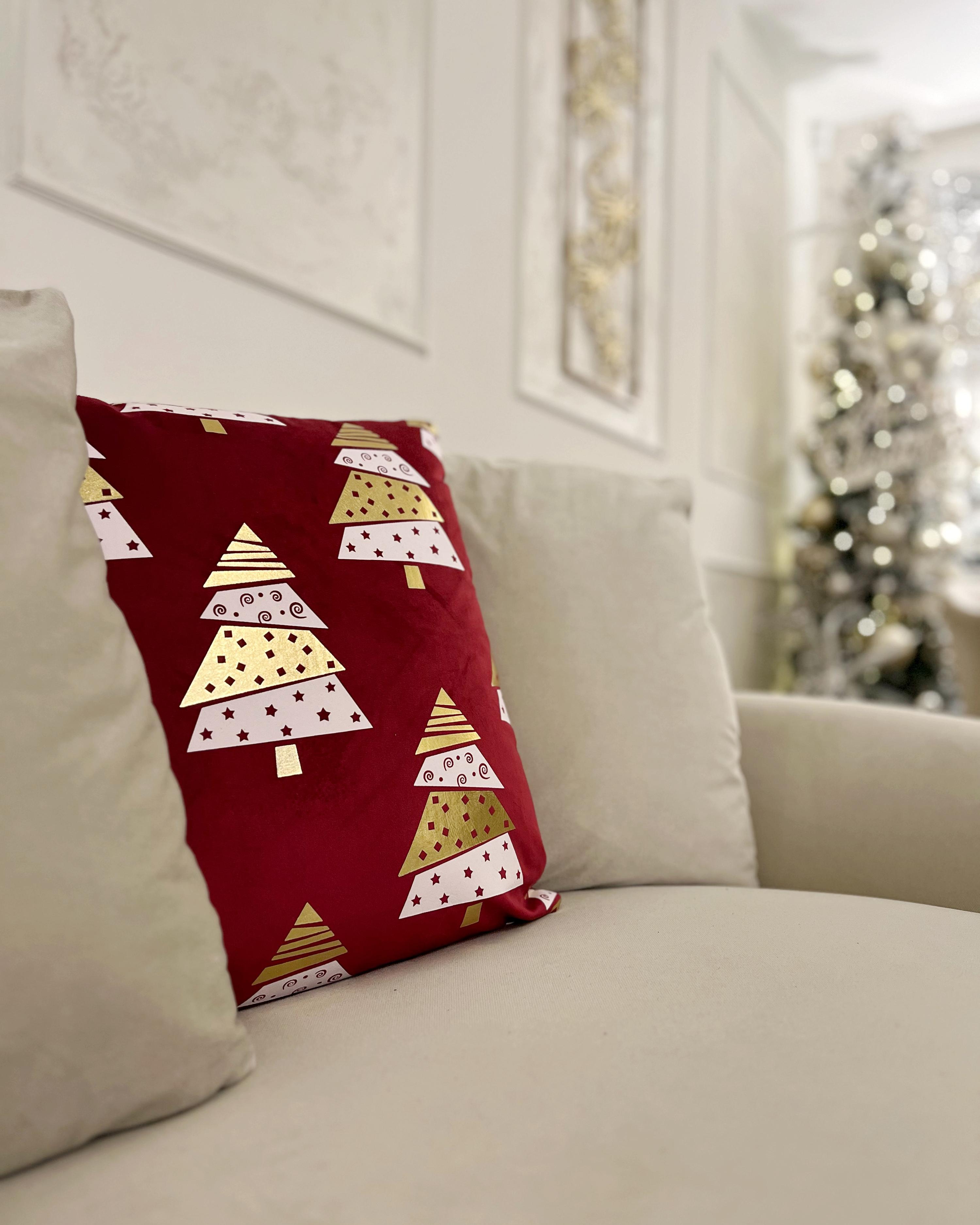 Set van 2 sierkussens GOLDSPRUCE Fluweel 45 x 45 cm Rood kerstmotief