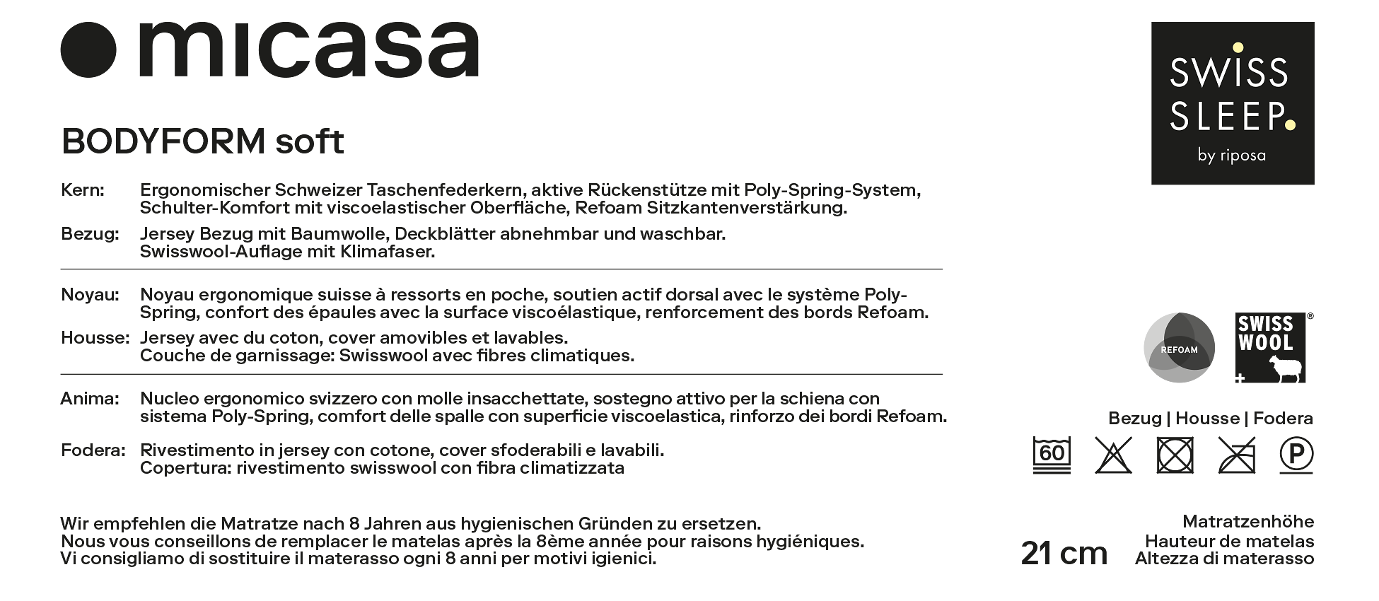 SwissSleep by riposa BODYFORM soft Matratze - 210.0 cm x 200.0 cm