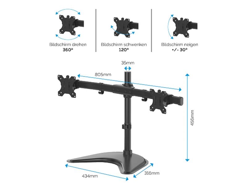 Fellowes Tischständer Seasa Doppel Monitorarm bis 16 kg Doppel-Monitorarm mit Standfuss