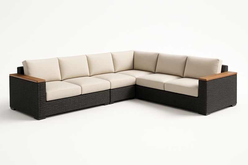 Ecksofa Set Rattan mit Polyesterkissen Beige Außenbereich