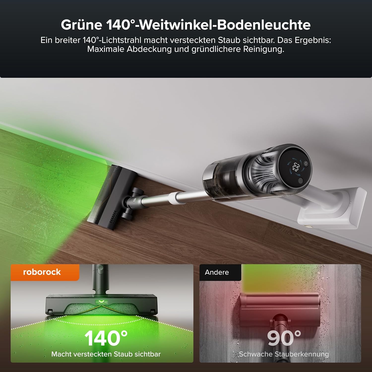 roborock H60 Hub Pro kabelloser Staubsauger mit automatischer Absaugstation, 170AW Saugleistung für Teppiche und Hartböden, 80 Minuten Laufzeit, Anti-Verhedderungsbürste, grüne LED-Stauberkennung