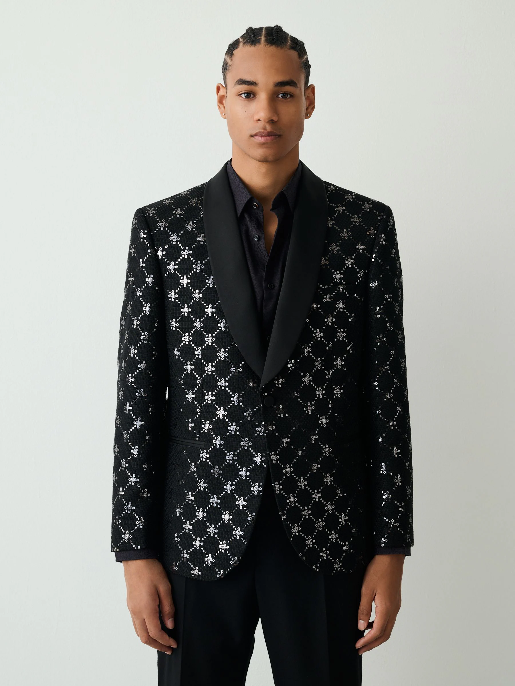 Zwarte geometrische - Regular Fit Sequin Geometric Pattern Blazer