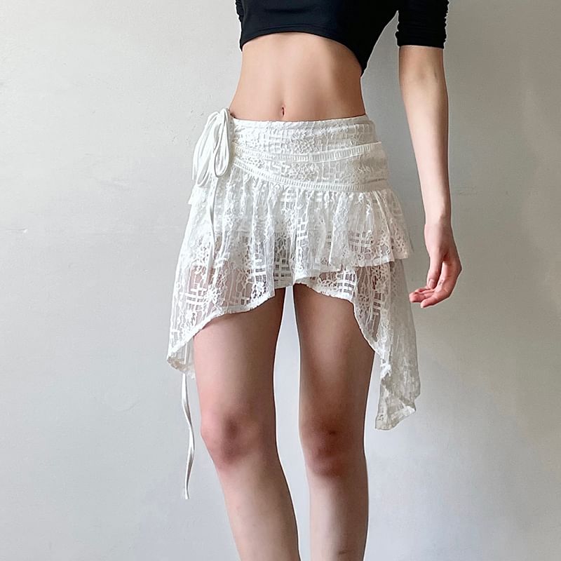 Honey River - Asymmetrische A-lijn rok met lage taille en kant