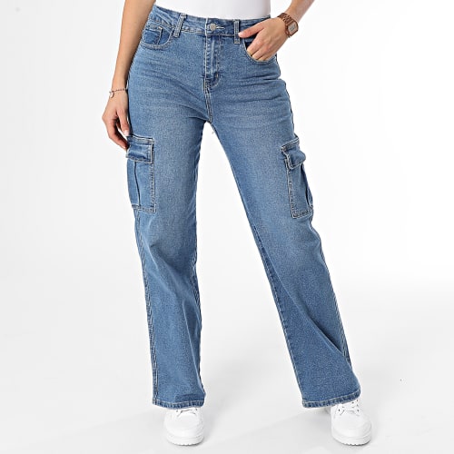 Pantalon Cargo Jean Flare Femme Bleu Denim